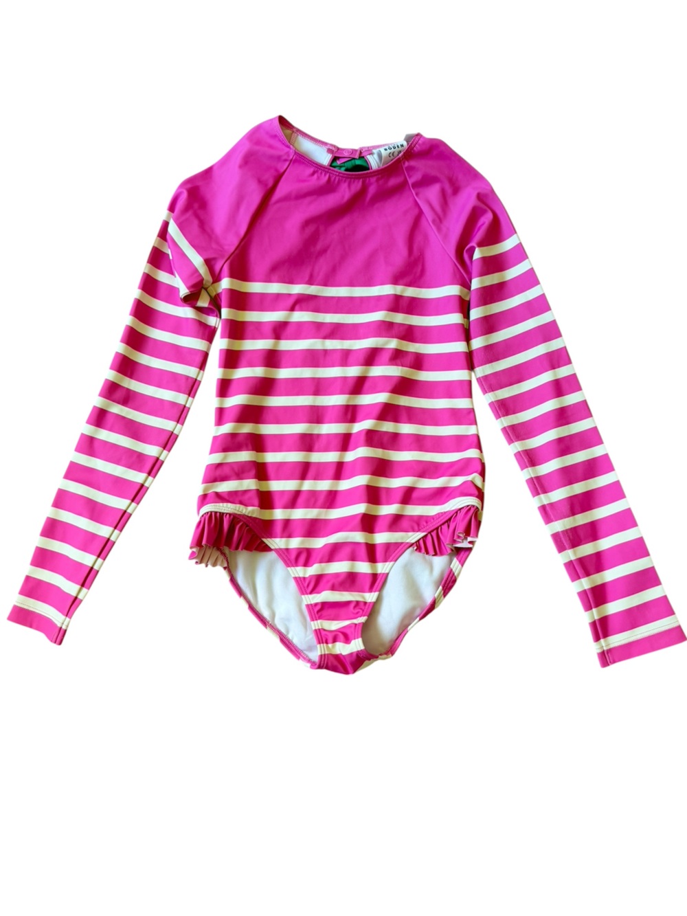 Mini Boden Ruffle Long-Sleeve One-Piece Swimsuit 9-10